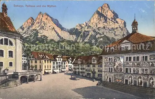 Schwyz Dorfplatz mit den Mythen Kat. Schwyz
