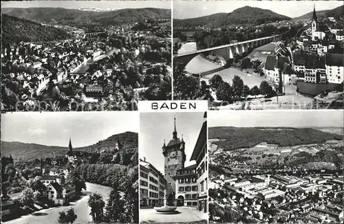 Baden AG Panorama Limmatbruecke Stadttorturm Kat. Baden