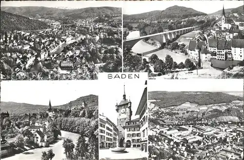 Baden AG Panorama Limmatbruecke Stadttorturm Kat. Baden