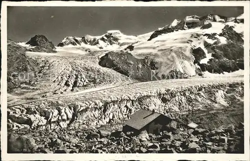 Bovalhuette mit Persgletscher und Piz Palue Kat. Morteratsch