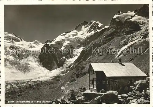 Bovalhuette mit Piz Bernina Kat. Morteratsch