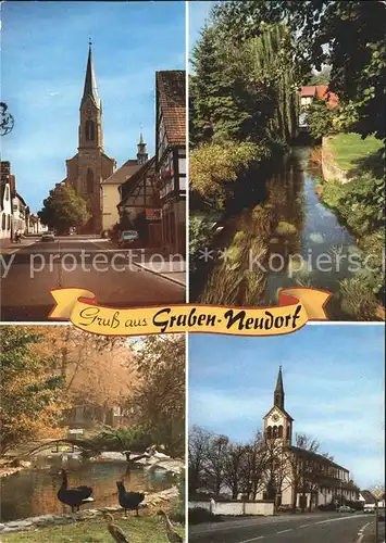Graben Neudorf Kirche Strassenasicht Enten Kat. Graben Neudorf