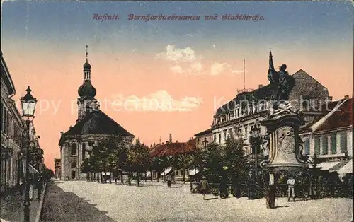 Rastatt Bernhardsbrunnen und Stadtkirche Kat. Rastatt