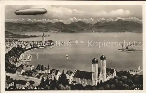 Friedrichshafen Bodensee Panorama Kirche Zeppelin Faehre Kat. Friedrichshafen