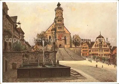 Schwaebisch Hall Marktplatz Brunnen und Michaeliskirche Kat. Schwaebisch Hall