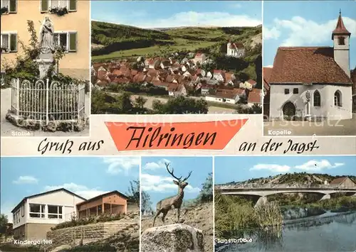 Ailringen Statue Ortsblick Kapelle Kindergarten Hirsch Jagstbruecke  Kat. Mulfingen