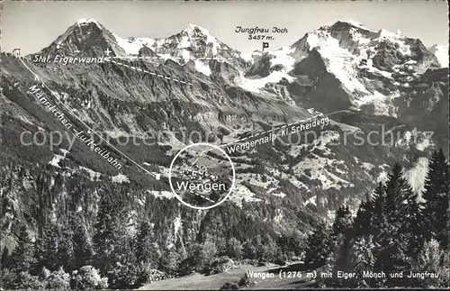 Kleine Scheidegg Wengen mit Eiger Moench Jungfrau Maennlichen Luftseilbahn Kat. Scheidegg Kleine