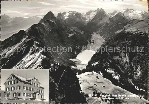 Hoher Kasten Berggasthaus mit Saemtisersee und Saentis Kat. Appenzeller Alpen