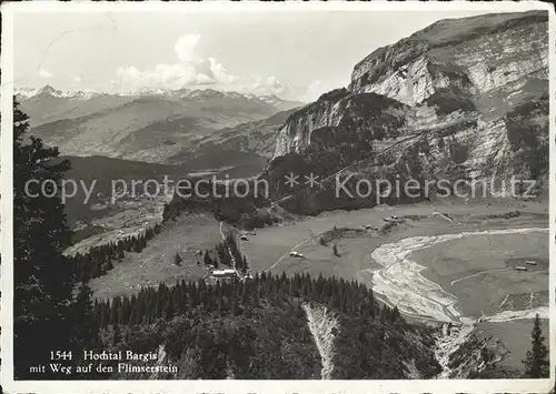 Flims Dorf Hochtal Bargis mit Weg zum Flimserstein Kat. Flims Dorf