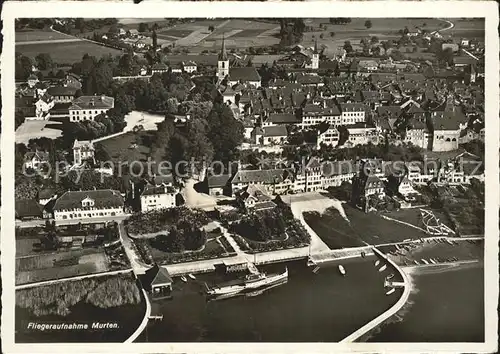 Murten Morat Fliegeraufnahme Hafen Lastkahn Kat. Murten