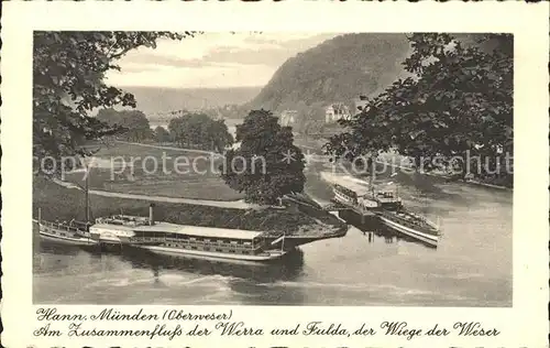 Hann. Muenden Zusammenfluss Werra Fulda Wiege Weser Dampfer Kat. Hann. Muenden