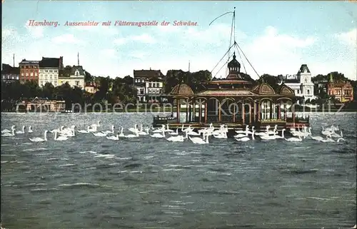 Hamburg Aussenalster Fuetterungsstelle Schwaene Kat. Hamburg