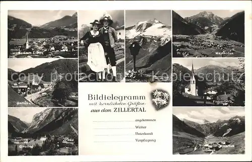 Zell Ziller Tirol Gerlos Ginzling Finkenberg Mayrhofen Bildtelegramm Nationaltrachten Kat. Zell am Ziller