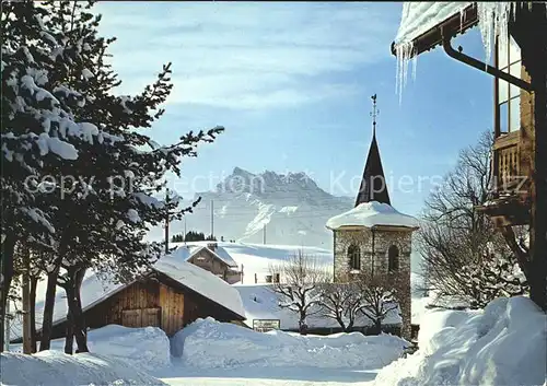 Leysin Eglise et les dents du Midi en hiver Kat. Leysin