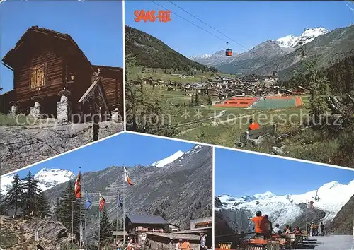 Saas Fee Walliser Stadel Postplatz Fletsch und Langginhorn Gondelbahn Allalinhorn Alphubel Feegletscher Kat. Saas Fee