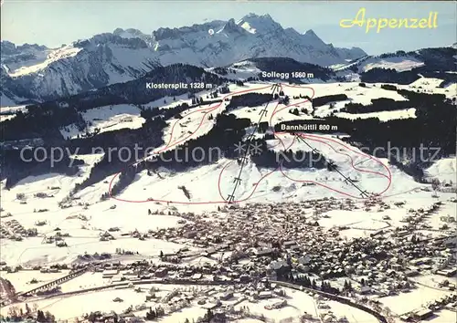 Appenzell IR mit Klosterspitz Bannhuettli und Sollegg Kat. Appenzell