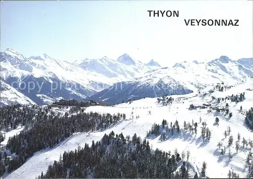 Thyon Les Collons Vue aerienne avec les pistes de Veysonnez Kat. Thyon Les Collons