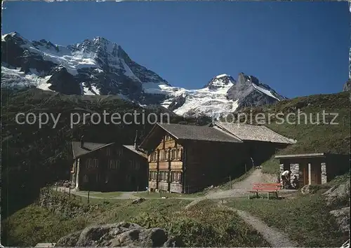 Stechelberg Hotel Obersteinberg mit Breit und Tschingelhorn Lauterbrunner Wetterhorn Kat. Stechelberg