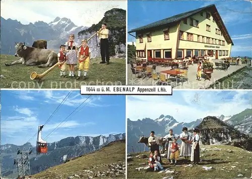 Appenzell IR Auf der Ebenalp mit Alpstein und Saentis Alphornblaeser Luftseilbahn Kat. Appenzell