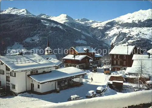 Pany Dorfplatz mit Kistenstein und Mattlishorn Kat. Pany Luzein