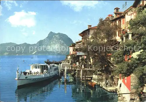 Gandria Lago di Lugano Haeuser und Schiff Kat. Gandria