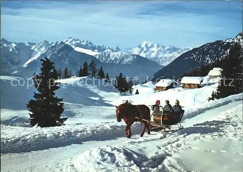 Riederalp Bettmeralp mit Matterhorn und Weisshorn Pferdeschlitten Kat. Riederalp