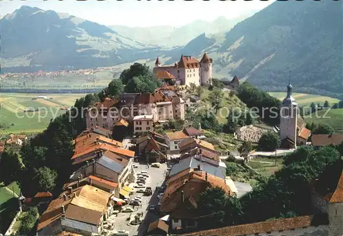 Gruyeres FR Ortsansicht mit Schloss Kat. Gruyeres
