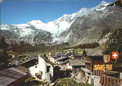 Saas Fee mit Feegletscher Alphubel Taeschhorn Dom Lenzspitze Kat. Saas Fee