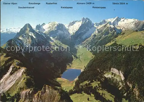 Alpstein Blick vom Hohen Kasten mit Saentiskette und Saemtisersee Kat. Alpstein