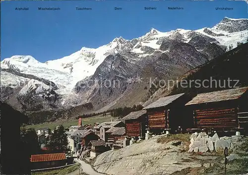 Saas Fee Dorfpartie mit Alpenpanorama Kat. Saas Fee