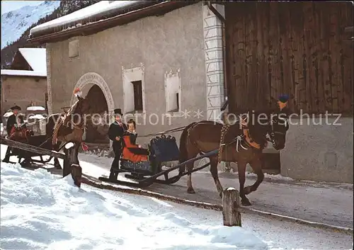 Pontresina Engadiner Schlitteda Pferdeschlitten Tracht Kat. Pontresina