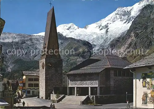 Saas Fee Kirchenpartie mit Alphubel und Taeschhorn Kat. Saas Fee