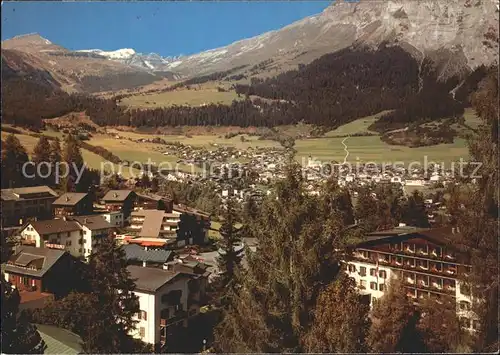 Flims Waldhaus und Dorf mit Foppa Piz Grisch und Tschingelhoerner Kat. Flims Waldhaus