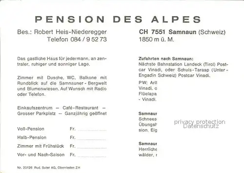 Samnaun Dorf Pension des Alpes Kat. Samnaun Dorf