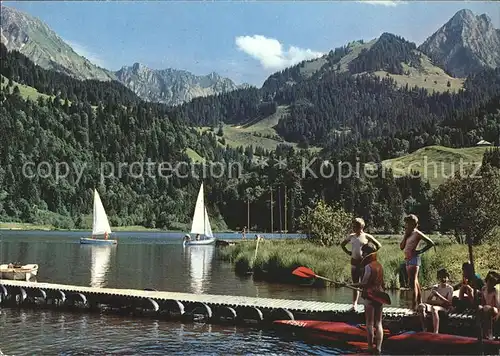 Schwarzsee Sense mit Spitzfluh Kanu Segelboote Kat. Schwarzsee