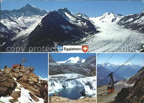 Eggishorn ob Fiesch Aletschgletscher Jungfrau Mischabel und Matterhorn Seilbahn Kat. Eggishorn