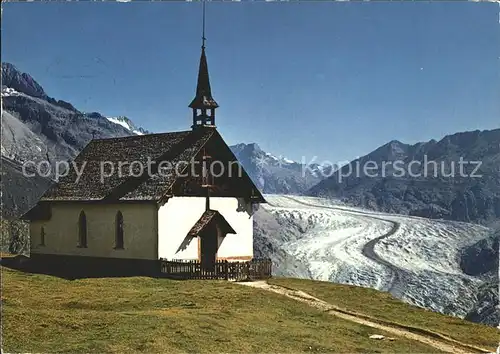 Aletschgletscher mit Kapelle Belalp und Eggishorn Kat. Aletsch Grosser