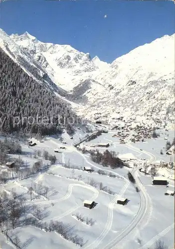 Fieschertal mit Langlaufloipe Fiesch Wannen und Finsteraarhorn Kat. Fieschertal