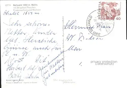 Bellwald mit Skigebiet Fleschen Finsteraarhorn und Risihorn Kat. Bellwald