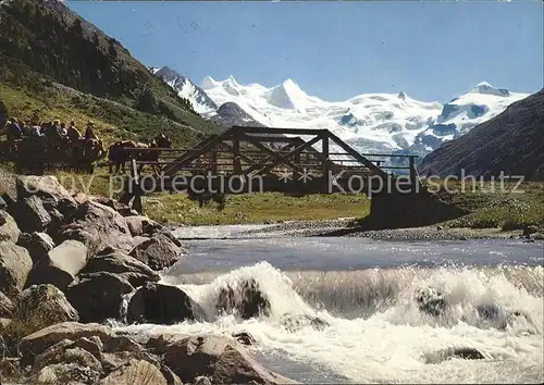 Pontresina Rosegtal mit Sellagruppe Bruecke Pferdefuhrwerk Kat. Pontresina