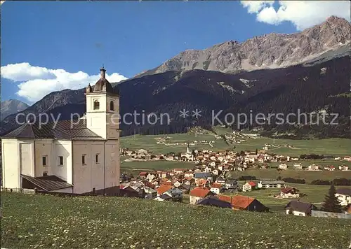 Savognin St. Martins Kirche Blick Piz Mitgel Kat. Savognin