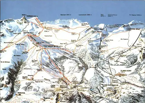 Laax Flims und Falera Die weisse Arena mit Sommerskigebiet Vorab Panoramakarte Kat. Laax
