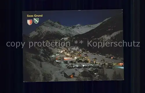 Saas Grund bei Mondschein mit Mittaghorn Egginer und Allalinhorn Kat. Saas Grund