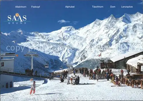 Saas Grund Kreuzboden mit Allalinhorn Alpubel Taeschhorn Dom und Lenzspitze Kat. Saas Grund