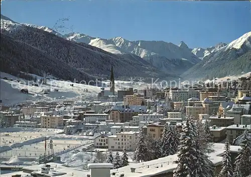 Davos GR mit Eisbahn Buehlenhorn Tinzenhorn und Piz Michel Kat. Davos