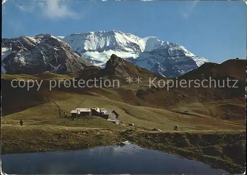 Lenk Simmental Berghotel Hahnenmoospass mit Ammertenspitz und Wildstrubel Kat. Lenk Simmental