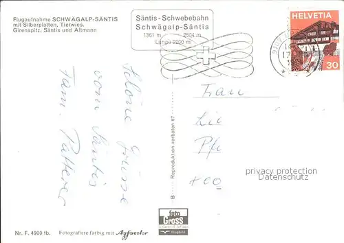 Schwaegalp Fliegeraufnahme Saentis Silberplatten Tierwies Girenspitz Altmann Kat. Schwaegalp