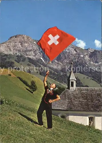 Melchtal Fahnenschwinger Berge Kirche Kat. Melchtal