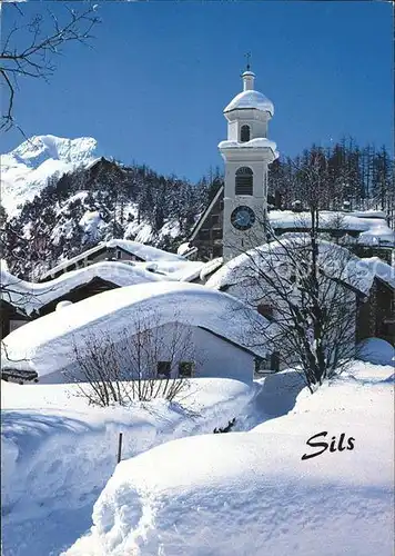 Sils Maria Graubuenden Verschneites Dorf mit Wallfahrtskirche Kat. Sils Maria