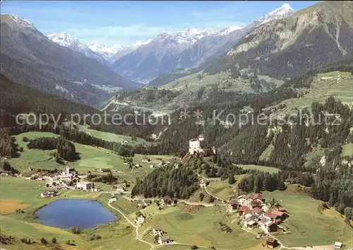 Tarasp Schloss Tarasp mit Fontana und Sparsels gegen Ardez Kat. Tarasp